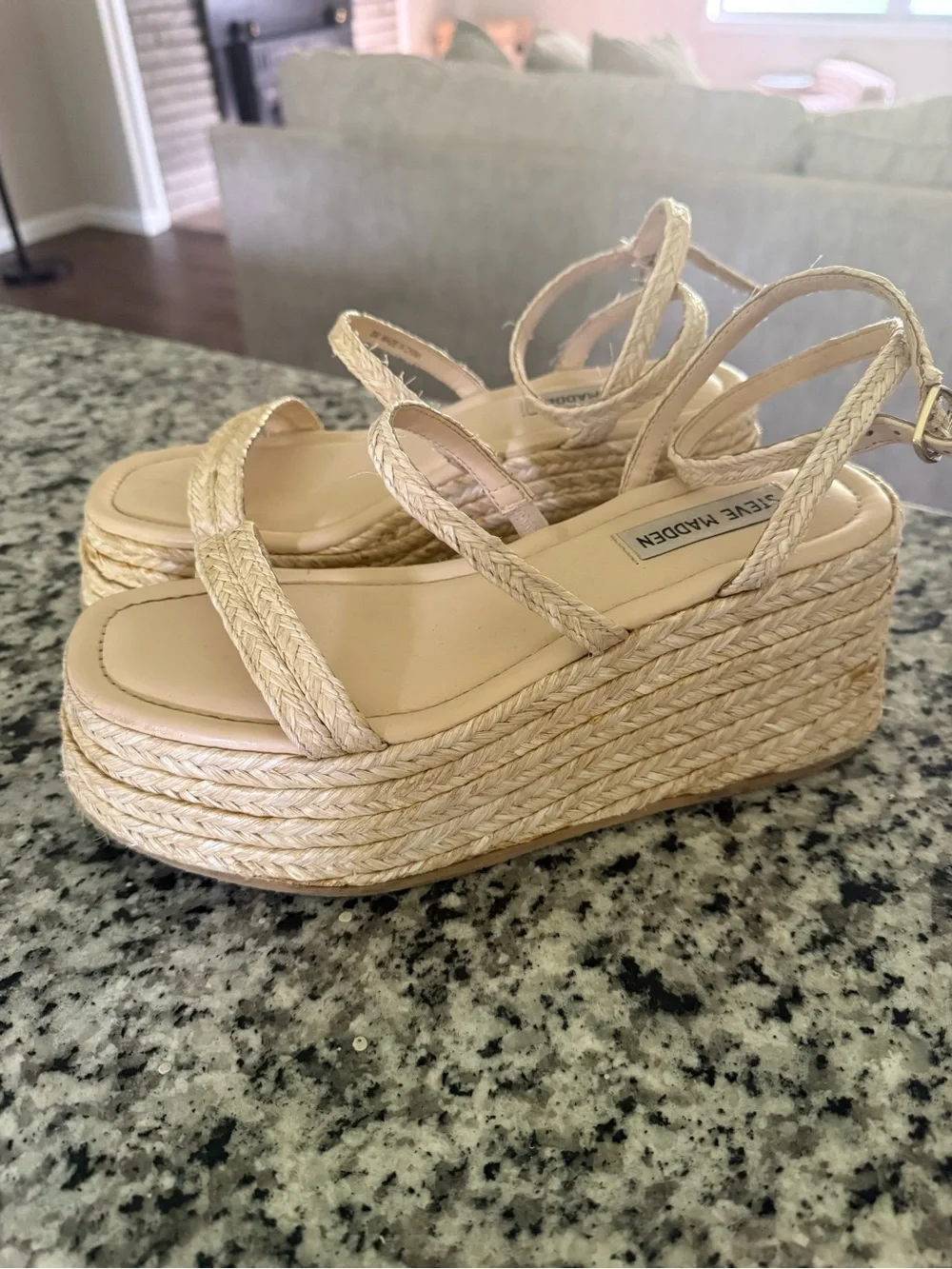 Steve Madden Beige Braided Espadrille Wedge Sandals